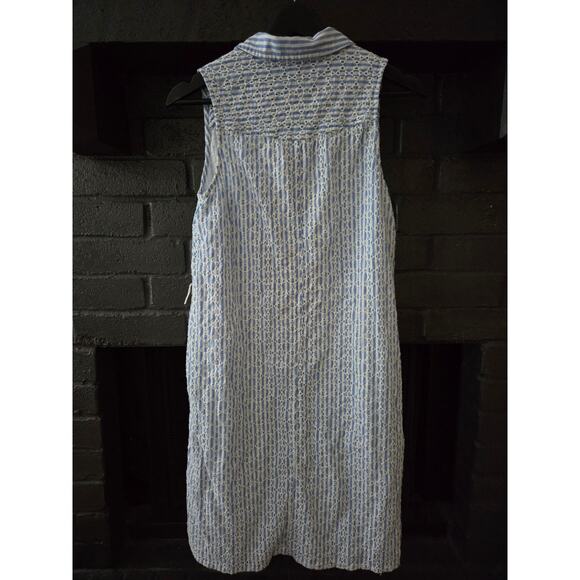 Anthropologie Kismet Blue white Eyelet Embroidered Midi Shirt Dress size 10 - Picture 4 of 7